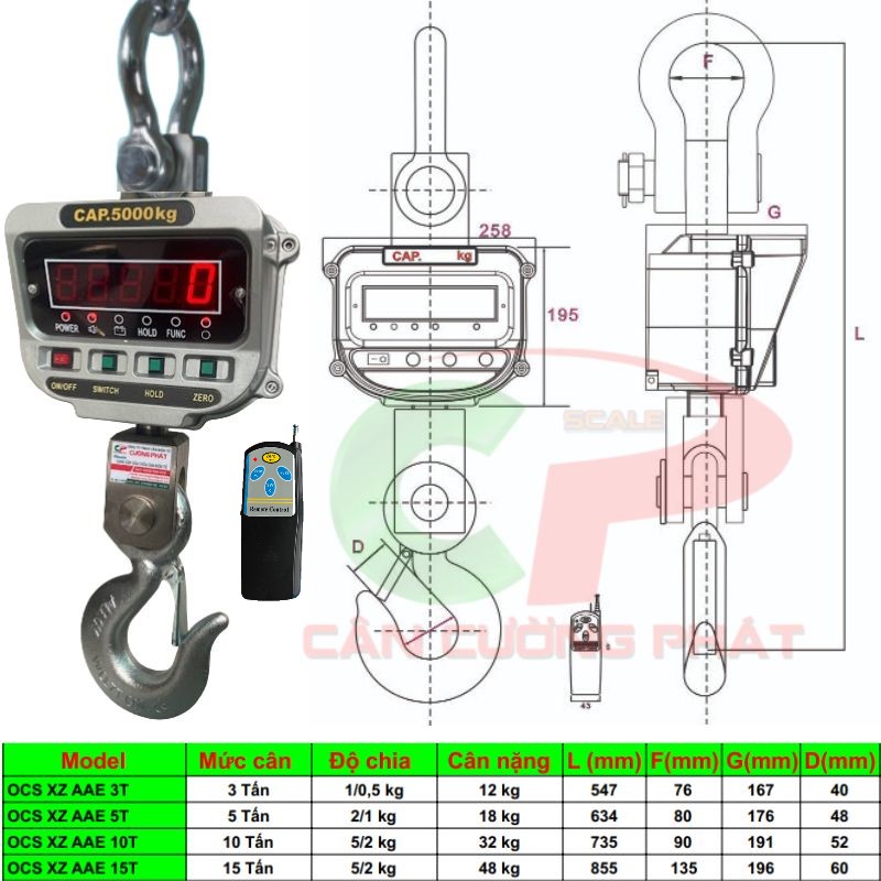 Thông số kích thước cân treo điện tử OCS-XZ-AAE