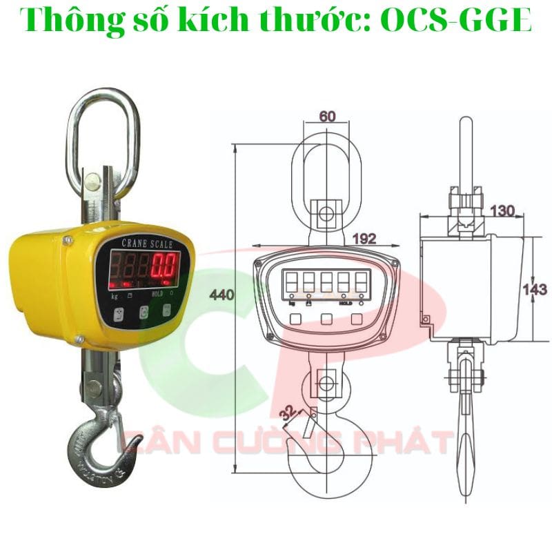 Thông số kích thước cân treo điện tử 1,5 Tấn OCS-GGE