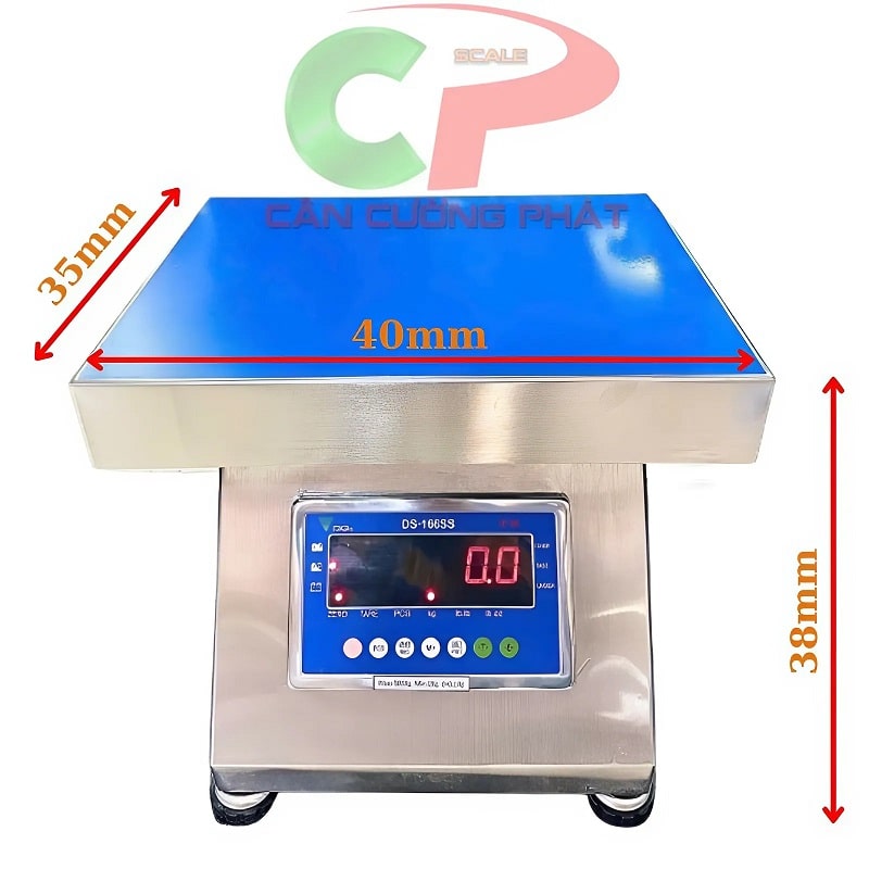 Kích thước cân ghế hộp inox chống nước DS166SS 100kg/200kg/300kg